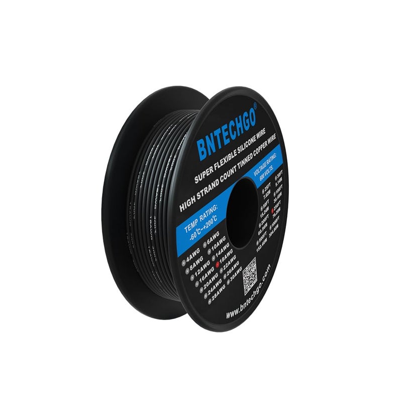 BNTECHGO 18 Gauge Silicone Wire Spool 250 ft Black Flexible 18 AWG Stranded Tinned Copper Wire - Image 3